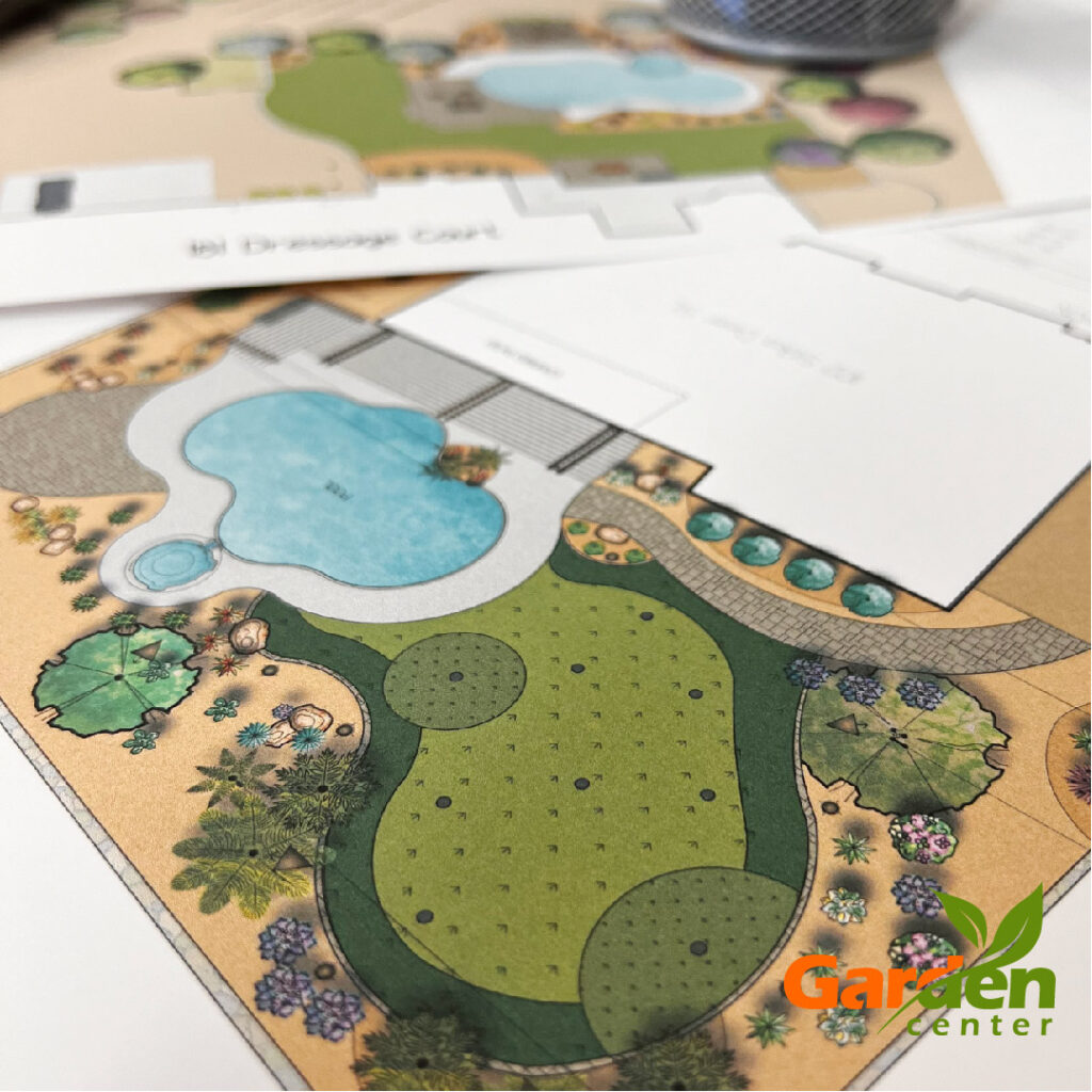 Landscaping plans drawn and designed by Pools by Garden Center to show landscaping plans are all done in-house.